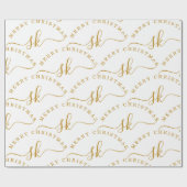 金ゴールドエレガントスクリプト名モノグラムメリークリスマス ラッピングペーパー (フラット)