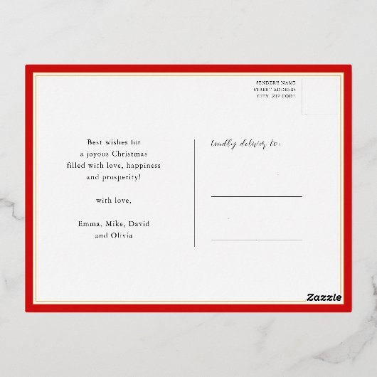 金ゴールドエレガントスクリプト心地よいと喜びの良い情報 箔シーズンポストカード (裏面)