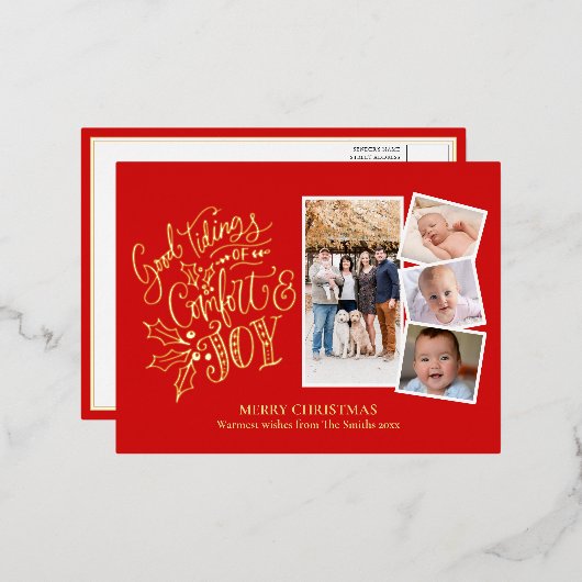 金ゴールドエレガントスクリプト心地よいと喜びの良い情報 箔シーズンポストカード (正面/裏面)