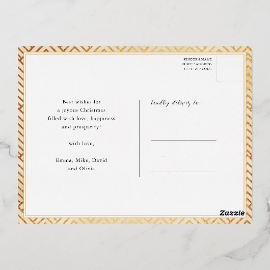 金ゴールドエレガントスクリプト心地よいと喜びの良い情報 箔シーズンポストカード (裏面)