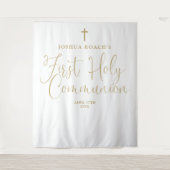 金ゴールドエレガントスクリプト最初の聖餐式の背景 タペストリー (正面)