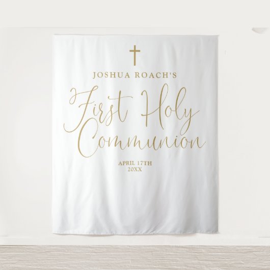金ゴールドエレガントスクリプト最初の聖餐式の背景 タペストリー (正面)