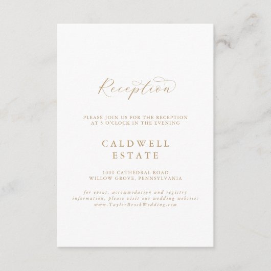 金ゴールドエレガントスクリプト結婚式の受付 エンクロージャーカード (正面)