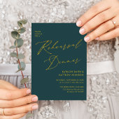 金ゴールドエレガントスクリプト緑リハーサル夕食QRコード 招待状