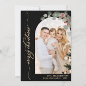 金ゴールドエレガントスクリプト葉写真アーチクリスマスクリスマス シーズンカード (正面)