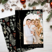 金ゴールドエレガントスクリプト葉写真アーチクリスマスクリスマス シーズンカード