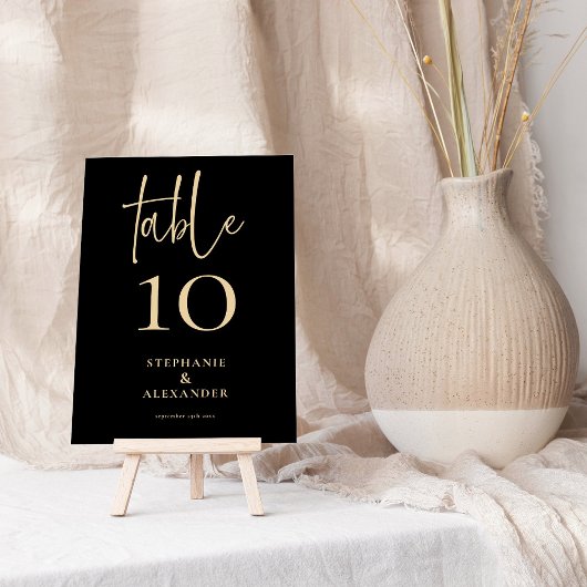 金ゴールドエレガントスクリプト黒名日付テーブル番号 招待状