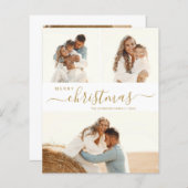 金ゴールドエレガントスクリプト3フォトクリスマスホリデーカード (正面/裏面)