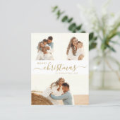 金ゴールドエレガントスクリプト3フォトクリスマスホリデーカード (スタンド正面)