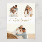 金ゴールドエレガントスクリプト3フォトクリスマスホリデーカード (正面)