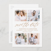 金ゴールドエレガントスクリプト4フォトコラージュ日付の保存 案内ポストカード (正面/裏面)