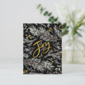 金ゴールドエレガントスクリプトJOYパインバウベリークリスマス シーズンポストカード (スタンド正面)