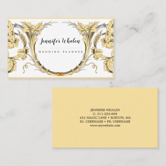 金ゴールドエレガントスクロールカスタムフローラ名刺 名刺 (正面/裏面)