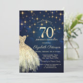 金ゴールドエレガントスターズドレスネイビーブルー70誕生日 招待状 (スタンド正面)