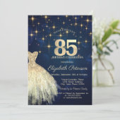 金ゴールドエレガントスターズドレスネイビーブルー85th誕生日 招待状 (スタンド正面)