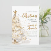 金ゴールドエレガントスターホワイトクリスマスツリーパーティー 招待状 (スタンド正面)