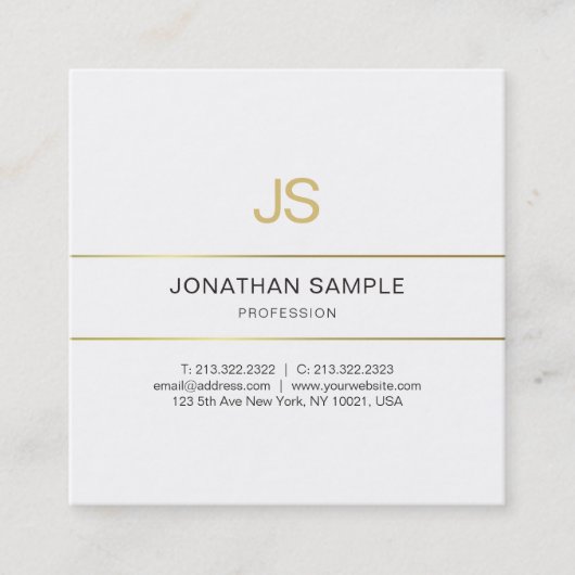 金ゴールドエレガントストライプのモノグラムのデザイントレンディー スクエア名刺 (正面)