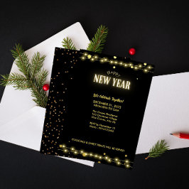 金ゴールドエレガントストリングライトNYEお祝い 招待状