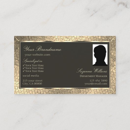 金ゴールドエレガントスネークダークブラウン（ロゴと写真） 名刺 (裏面)