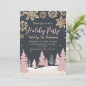 金ゴールドエレガントスノウソフトピンクホリデーパーティー 招待状 (スタンド正面)