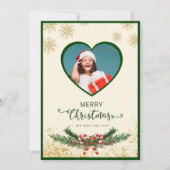 金ゴールドエレガントスノーフレークのクリスマスフォト挨拶 シーズンカード (正面)