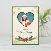 金ゴールドエレガントスノーフレークのクリスマスフォト挨拶 シーズンカード (スタンド正面)