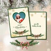 金ゴールドエレガントスノーフレークのクリスマスフォト挨拶 シーズンカード