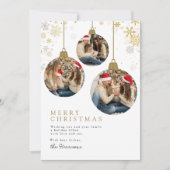 金ゴールドエレガントスノーフレークオーナメントクリスマスフォト シーズンカード (正面)