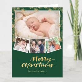 金ゴールドエレガントスノーフレークシックなスクリプモダントグリーン シーズンカード