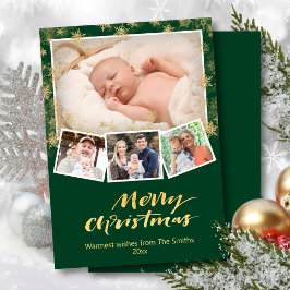 金ゴールドエレガントスノーフレークシックなスクリプモダントグリーン シーズンカード