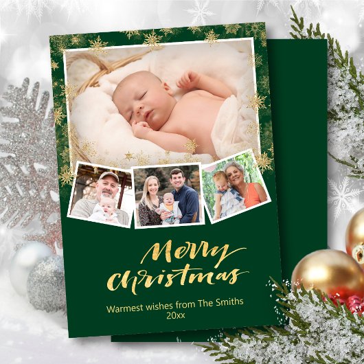 金ゴールドエレガントスノーフレークシックなスクリプモダントグリーン シーズンカード