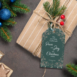 金ゴールドエレガントスノーフレークスピースジョイグリーン ギフトタグ