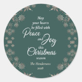 金ゴールドエレガントスノーフレークスピースジョイグリーン ラウンドシール (正面)