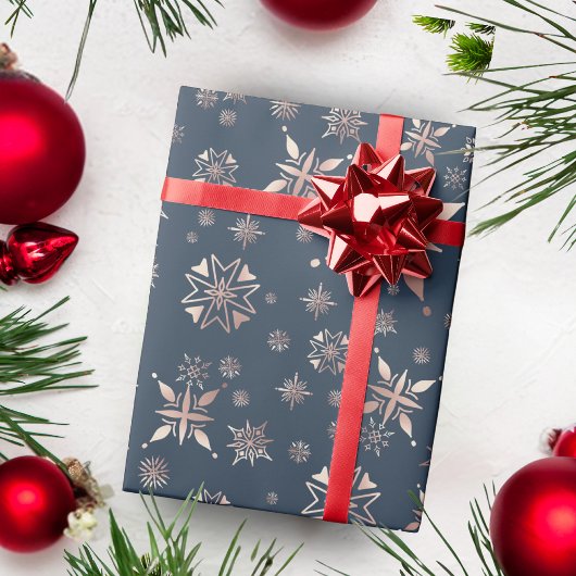 金ゴールドエレガントスノーフレークスブルーホリデー ラッピングペーパー