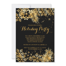 金ゴールドエレガントスノーフレークスホリデー招待状