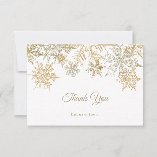 金ゴールドエレガントスノーフレークテーマ結婚ズ サンキューカード (正面)