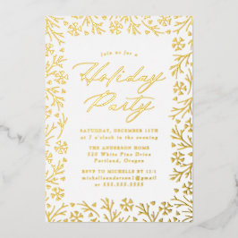 金ゴールドエレガントスノーフレークホリデーパーティー 箔招待状