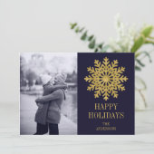 金ゴールドエレガントスノーフレークホリデーフォトカード シーズンカード (スタンド正面)