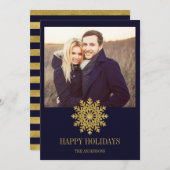 金ゴールドエレガントスノーフレークホリデーフォトカード シーズンカード (正面/裏面)