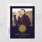 金ゴールドエレガントスノーフレークホリデーフォトポストカード シーズンポストカード (正面/裏面)