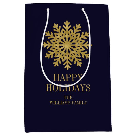 金ゴールドエレガントスノーフレークホリデー抱き枕 ミディアムペーパーバッグ (正面)