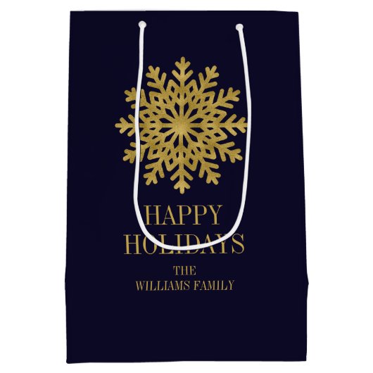 金ゴールドエレガントスノーフレークホリデー抱き枕 ミディアムペーパーバッグ (裏面)