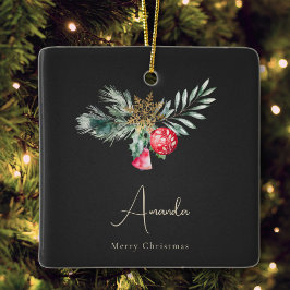 金ゴールドエレガントスノーフレークモダンメリークリスマスベル セラミックオーナメント