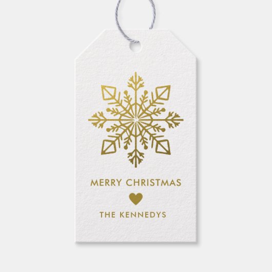 金ゴールドエレガントスノーフレーク・メリークリスマス ギフトタグ (正面)