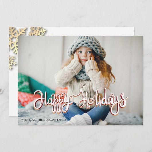 金ゴールドエレガントスノーフレークHappy Holidays写真 (正面/裏面)