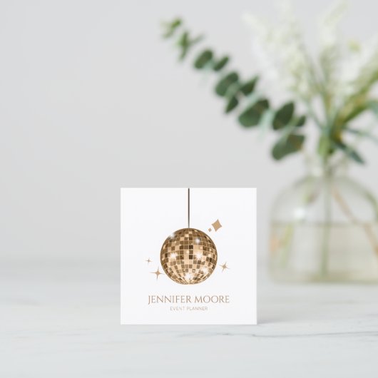 金ゴールドエレガントスパークリディスコボールカスタム スクエア名刺 (スタンド正面)