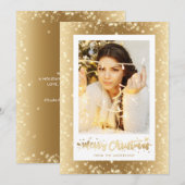 金ゴールドエレガントスパーク雪の写真クリスマスカード シーズンカード (正面/裏面)