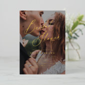 金ゴールドエレガントスミニマルト写真ブライダルシャワー 箔招待状 (立ち正面)