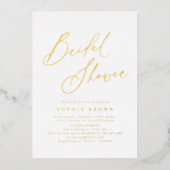 金ゴールドエレガントスモダンクリッミニマルプブライダルシャワー 箔招待状 (正面)