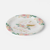 金ゴールドエレガントスワンプリンセスピンクフローラベビーシャワー ペーパープレート (アングル)